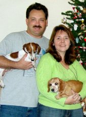 Adoptive Family Photo: With Penny and Buster <br>at Christmas, click to view bigger version