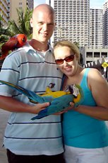 Adoptive Family Photo: Playing with Exotic Birds <br>in Hawaii, click to view bigger version