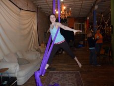 Adoptive Family Photo: Kelly Learning to Climb Silks - Always Up for Trying Something New, click to view bigger version