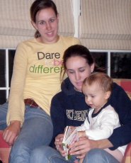 Adoptive Family Photo: Lindsay, Lauren & Braiden<br>Reading a Book Together, click to view bigger version