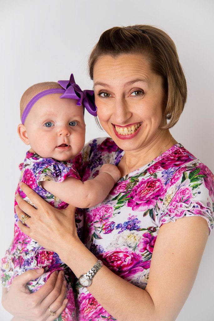 mom and baby wearing matching outfits