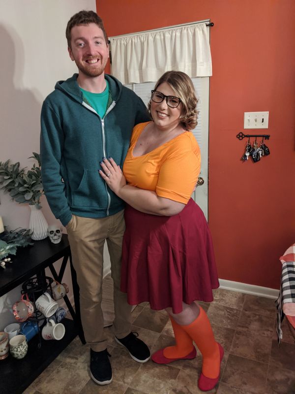 Dressed as Shaggy & Velma From Scooby Doo for Halloween