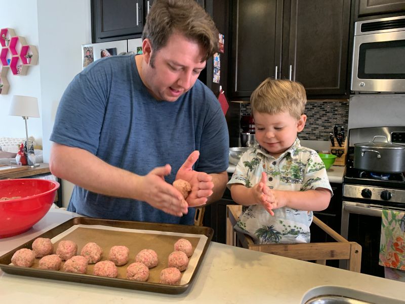 JJ Rolling Meatballs With Our Nephew