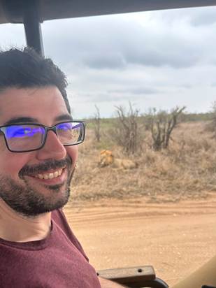 Mark with a Lion on Safari