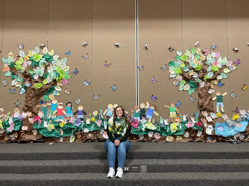 Abbie With Her Students' Mural