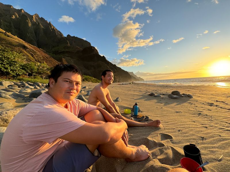 George and His Friend Beach Camping