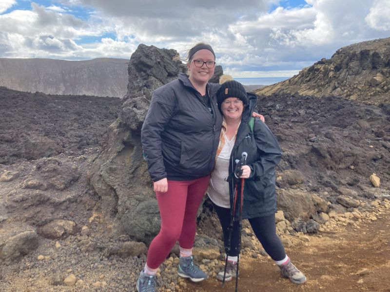 Maggie & Her Best Friend Hiking a Volcano in Iceland