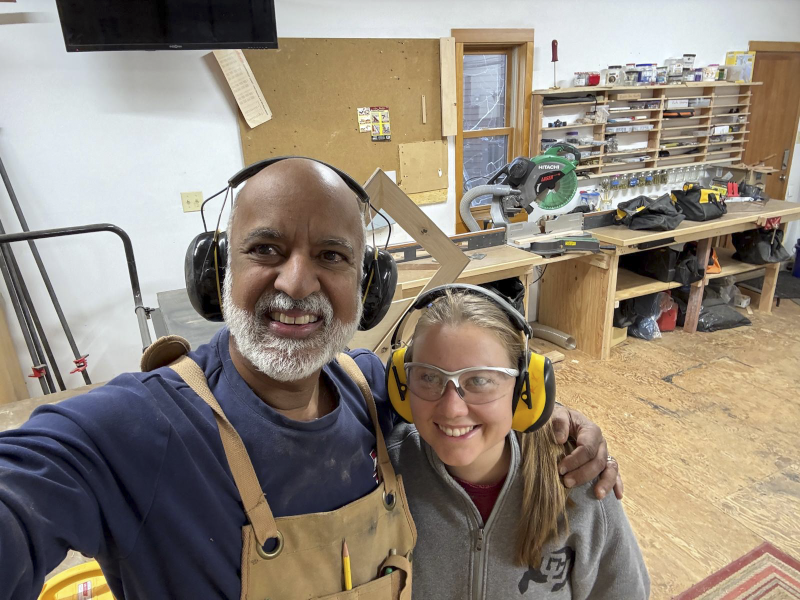 Jenna Woodworking with Kumar's Dad