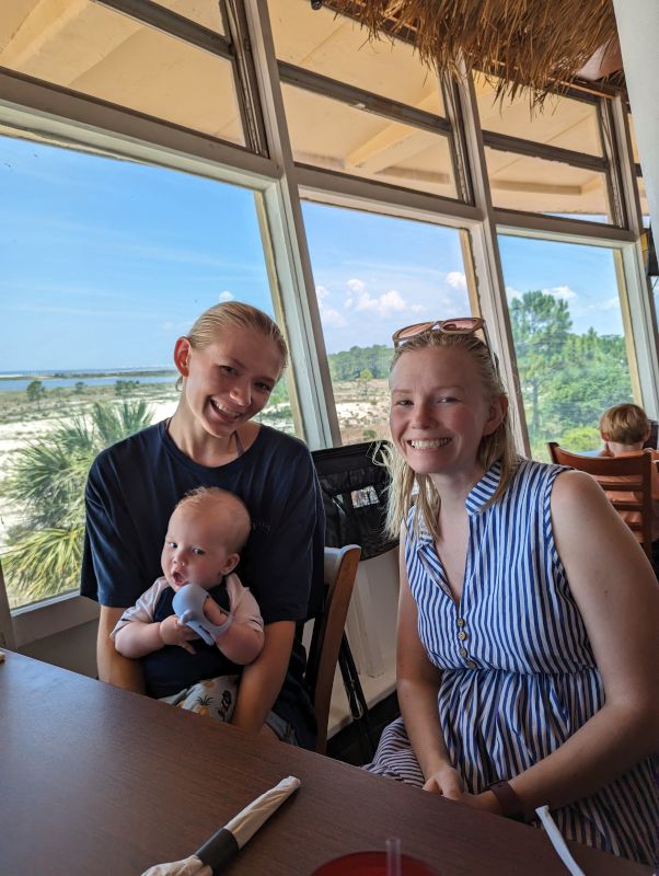 Lucy and Inge (Lucy’s sister) with Mathurin at restaurant