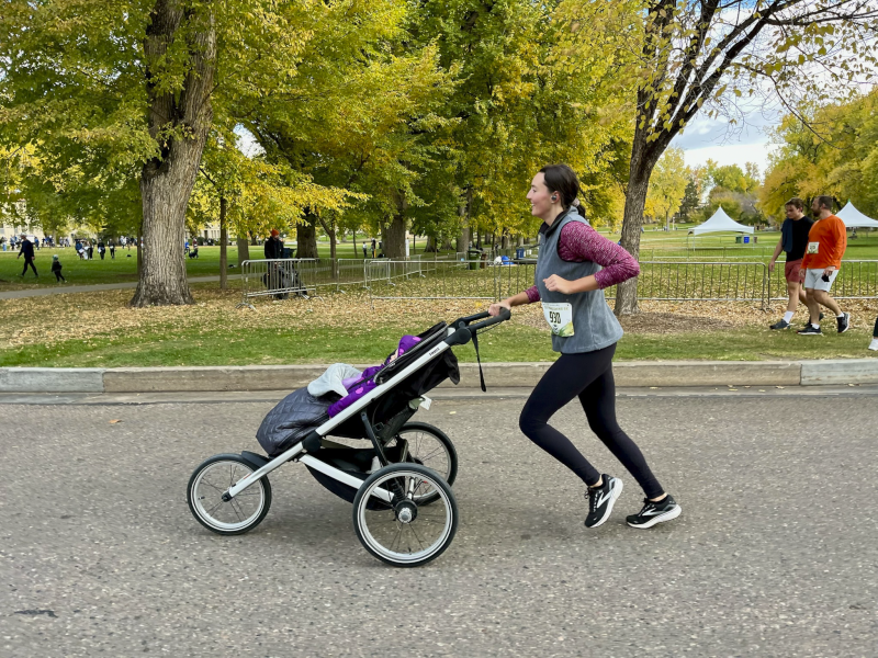 Danielle Running a Race While Carrying Our Niece