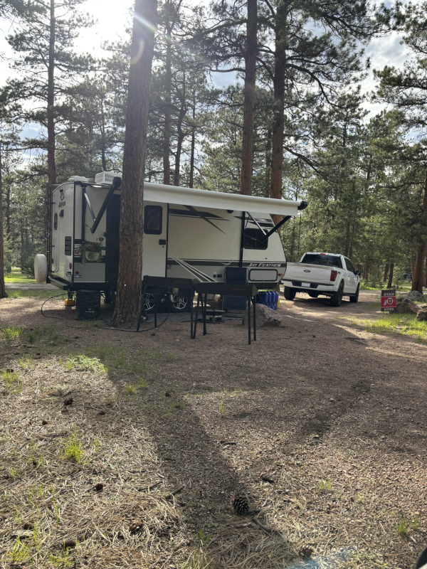 Our travel trailer at one of our favorite campgrounds in the Rockies