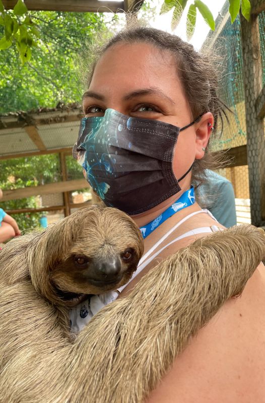 Becki Holding a Sloth in Honduras